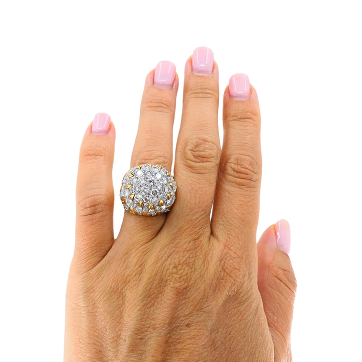 Vintage 14k Gold Diamond Cocktail Floral Dome Ring