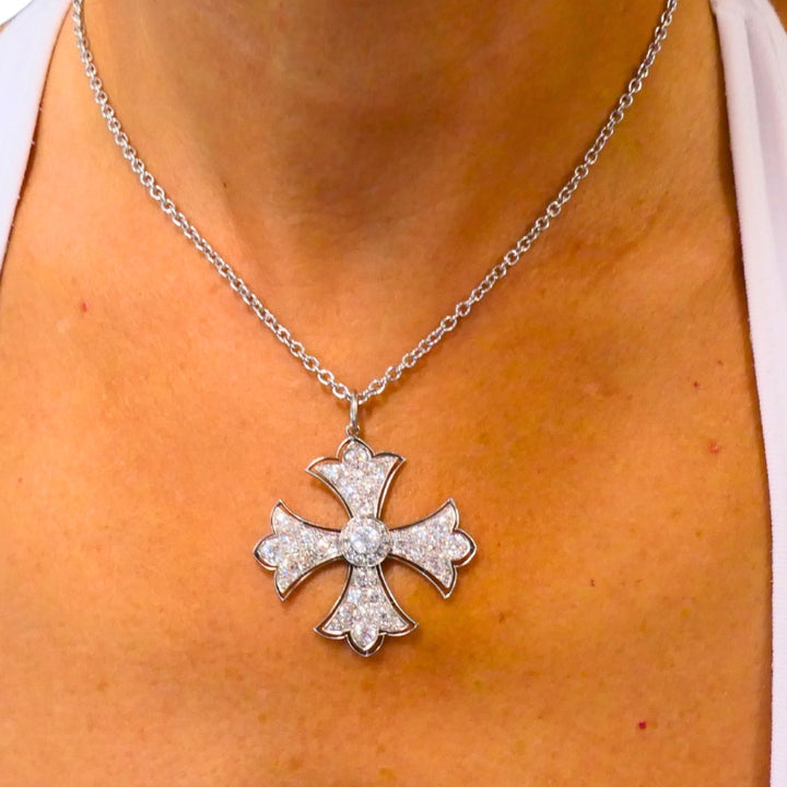 Art Deco Maltese Cross Platinum Pendant Old European Cut Diamonds Estate Jewelry