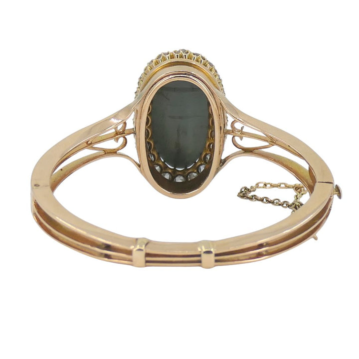 Antique Victorian Rose Gold Diamond Cat's Eye Clamper Bracelet