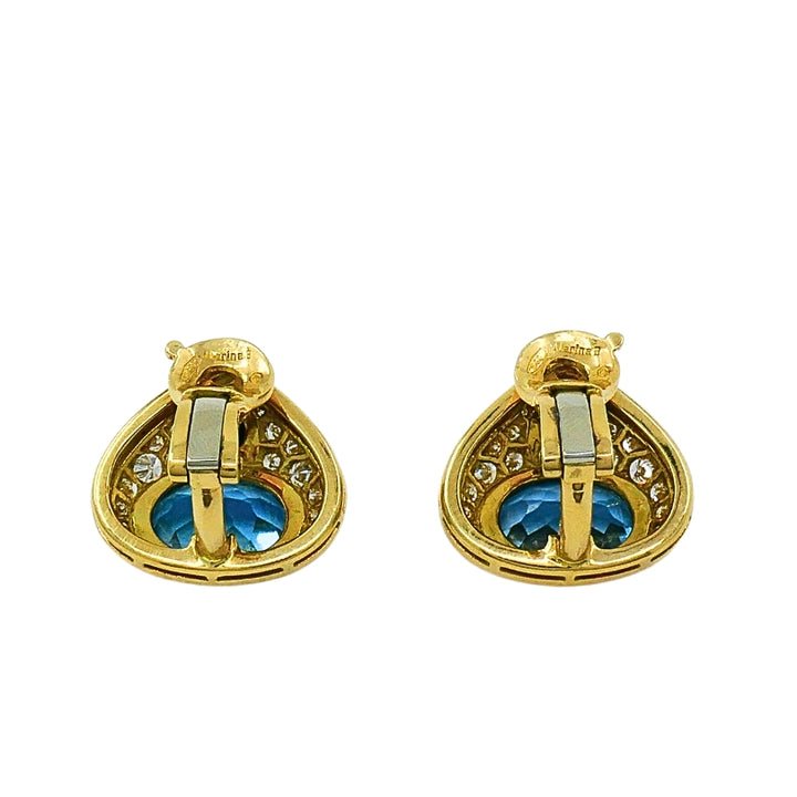 Marina B 18k Gold Topaz Onyx & Diamond Clip-On Earrings