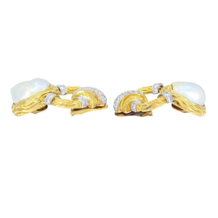 Vintage Wander 18k Gold Diamond Pearl Clip Earrings