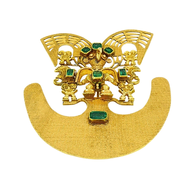 18k Gold Brooch/Pendant Emeralds Pre-Columbian Jewelry