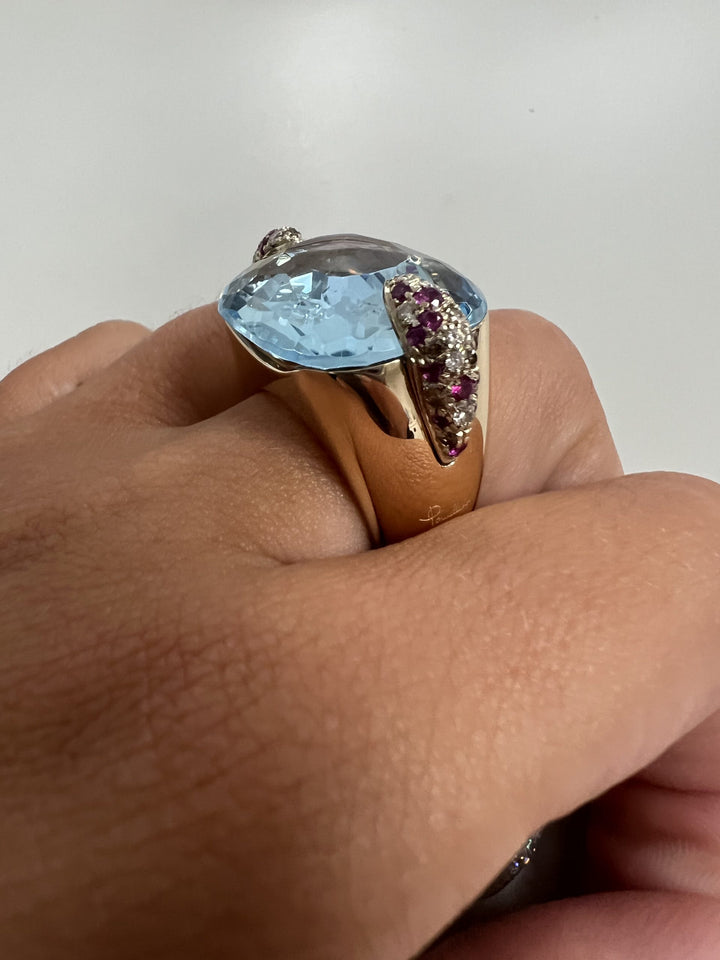 Pomellato Pin Up Ring Rose Gold, Blue Topaz Cocktail Ring, 18k