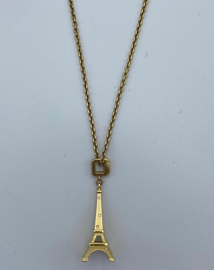 1990's Louis Vuitton Yellow Gold and Diamond Eiffel Tower Chain Necklace