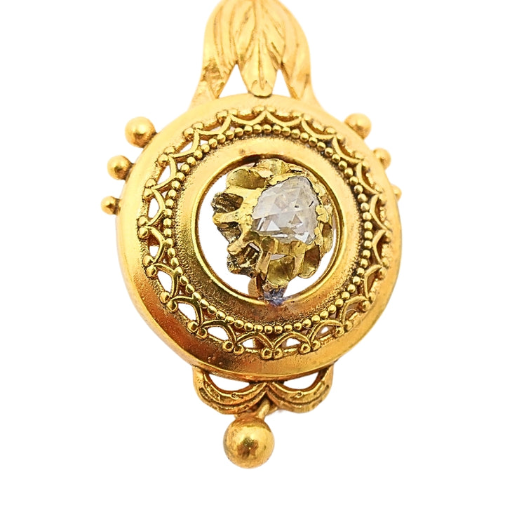 Antique 14k Gold Earrings Rose Cut Diamond