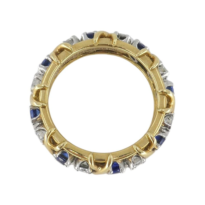 Vintage Schlumberger Tiffany & Co. 18k Gold Platinum Diamond Sapphire Eternity Ring sz 7