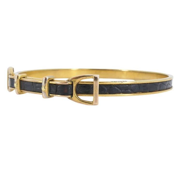 1980s Hermes Vermeil Leather Equestrian Bangle Bracelet