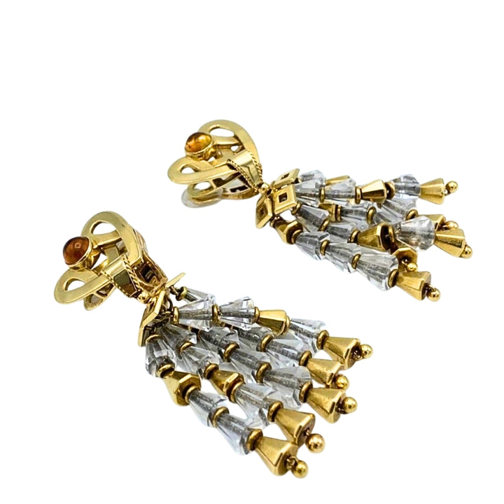 1950's Fred Leighton Yellow Gold, Citrine & Rock Crystal Dangle Earrings