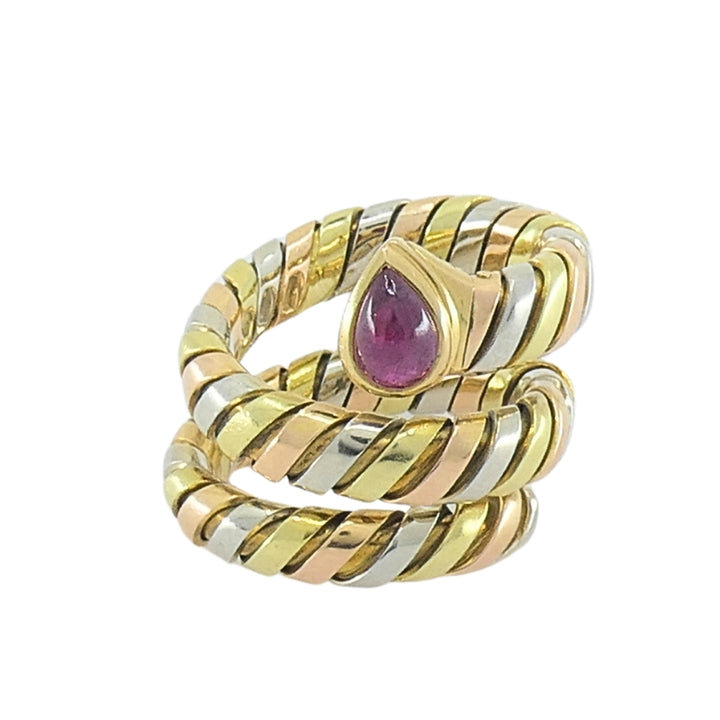 Bvlgari Serpenti Tubogas Tricolor 18k Gold Ruby Ring