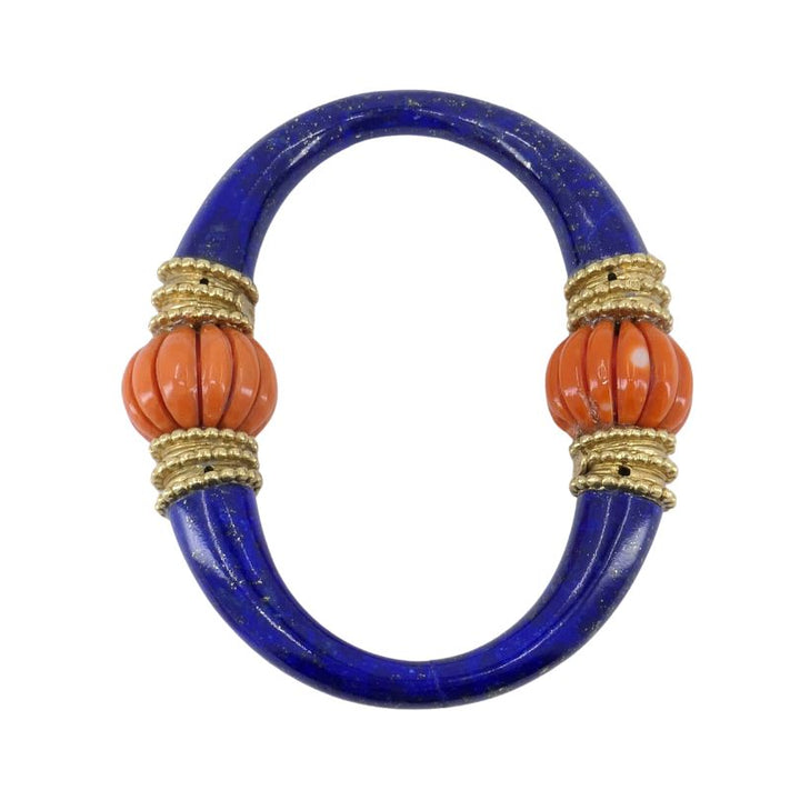 1970s Boucheron 18k Gold Coral Lapis Lazuli Pendant