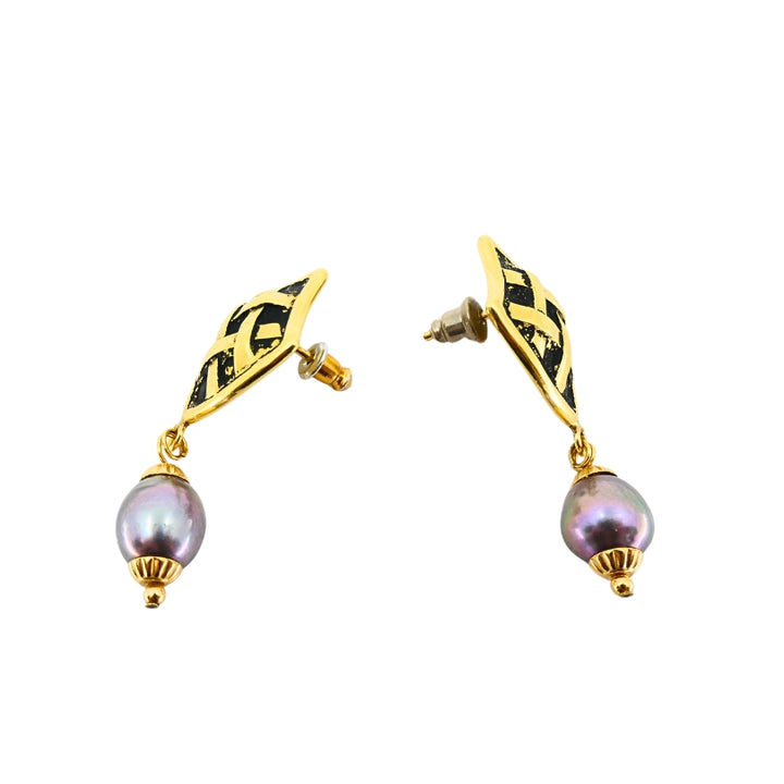 18K Gold Tahitian Pearl Drop Earrings
