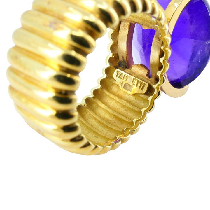 Amethyst Ring Signed Tambetti 18k Gold Cocktail Ring
