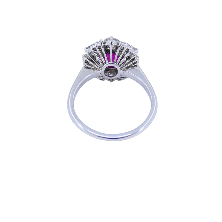 Vintage 18k White Gold Cluster Ring Diamond Ruby 1.75ct Burma