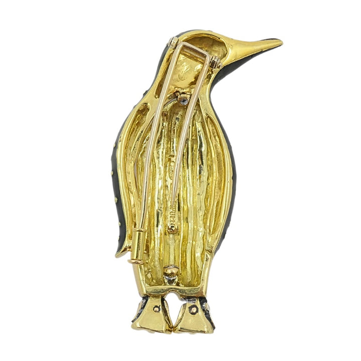 Aldo Cipullo for Cartier Brooch Penguin Enamel Diamond 18K Gold