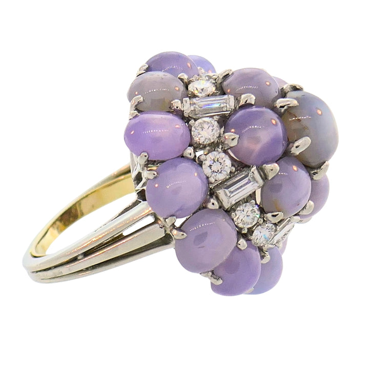 Vintage Oscar Heyman Star Sapphire Diamond Cluster Platinum Ring