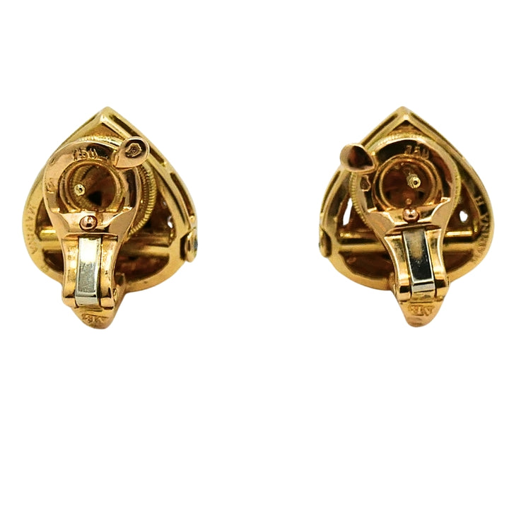 Vintage Marina B Earrings 18k Gold Black Pearl Gemstones