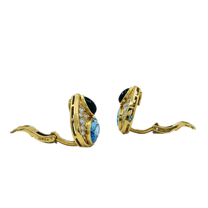 Marina B 18k Gold Topaz Onyx & Diamond Clip-On Earrings