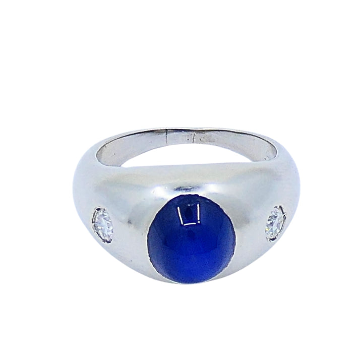 14k White Gold Cabochon Sapphire Diamond Ring