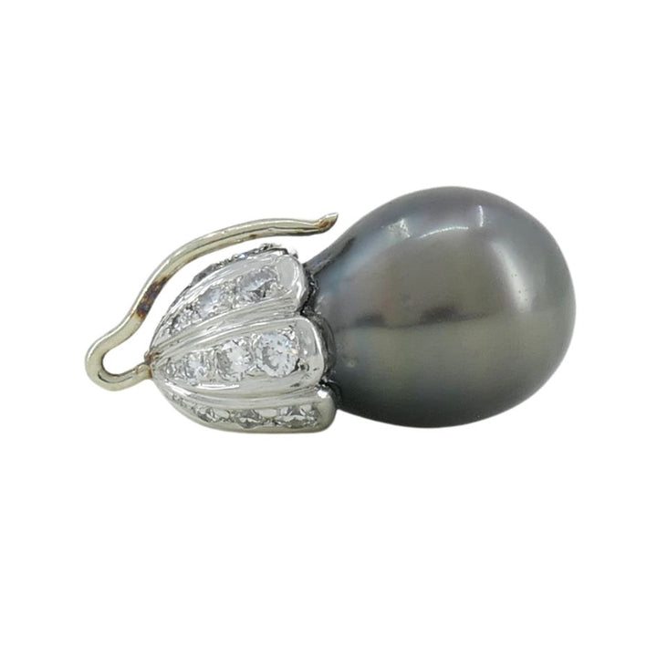 14k White Gold Tahitian Pearl Diamond Necklace Enhancer Pendant