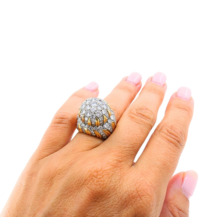 Vintage 14k Gold Diamond Cocktail Floral Dome Ring