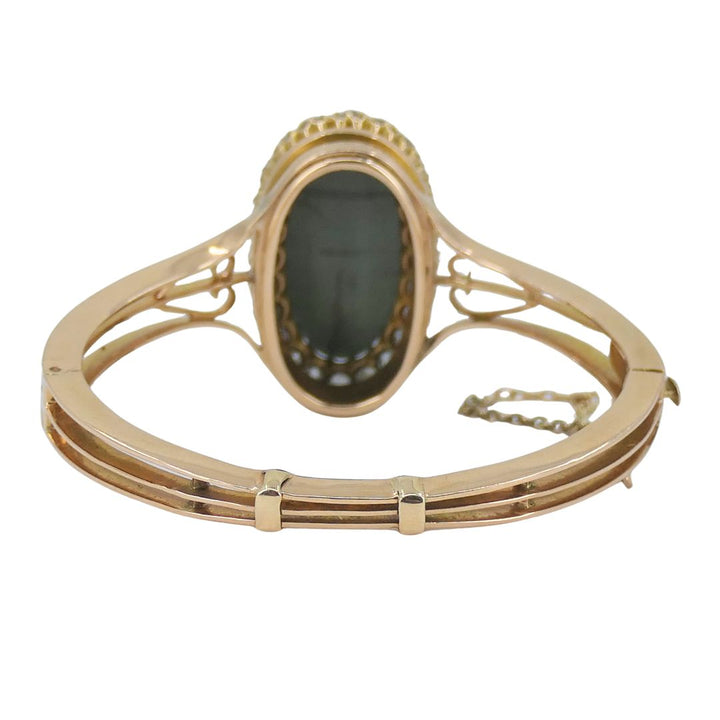 Antique Victorian Rose Gold Diamond Cat's Eye Clamper Bracelet