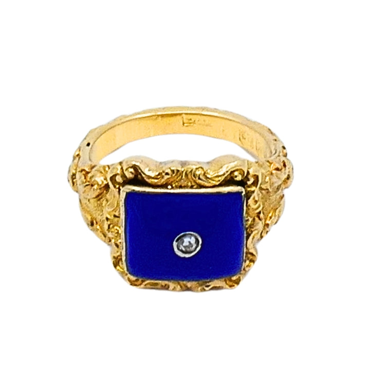 Georgian Lapis Lazuli Ring 18k Gold Diamond