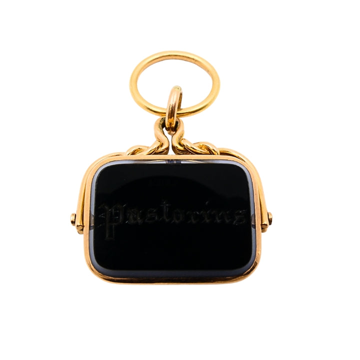 Antique 9k Gold Albert Chain Necklace Bloodstone Agate Pendant