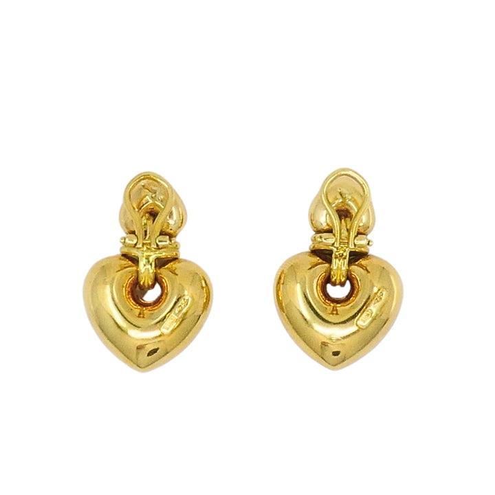 18k Gold Double Heart  Drop Earrings