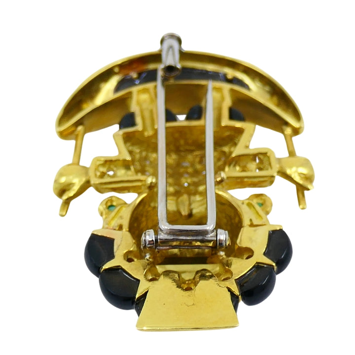 Aldo Cipullo Warrior Brooch 18k Gold Onyx Diamond Gemstones