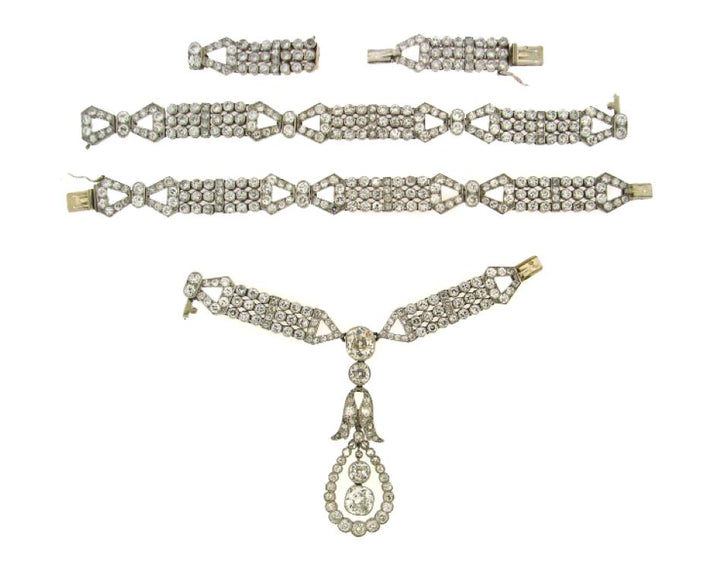 French Art Deco Diamond Platinum Necklace Bracelets Choker Interchangeable