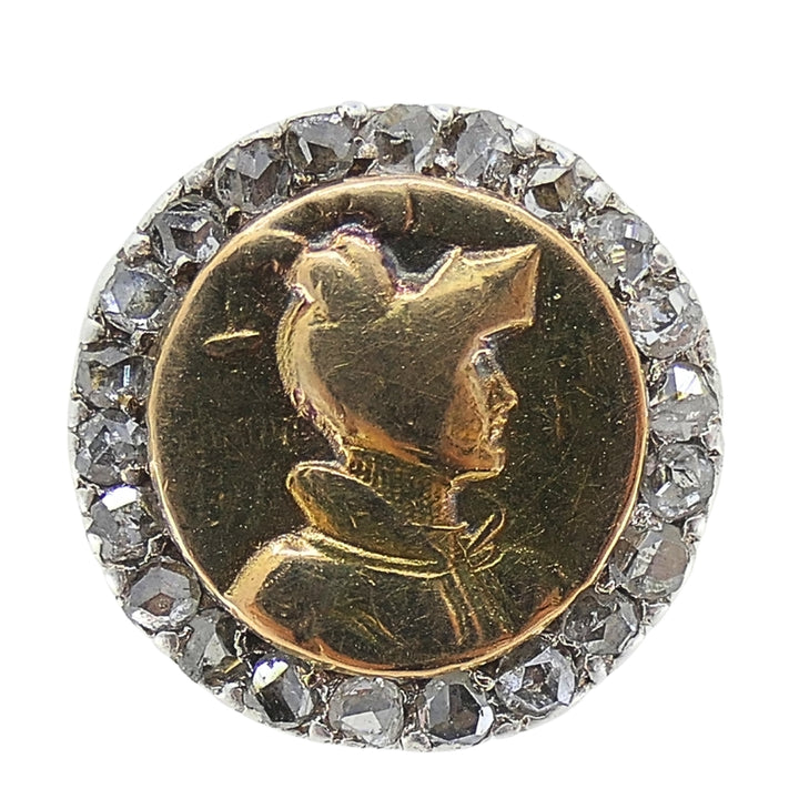 Antique 14k Rose Gold & Rose Cut Diamond Knight Stud Earrings Circa 1900s