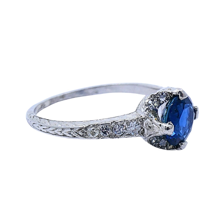 Art Deco Ring Diamond Platinum Sapphire