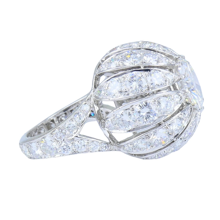 Vintage 1950s Platinum Diamond Bombe Cocktail Ring Circa 1950s Estate Jewelry