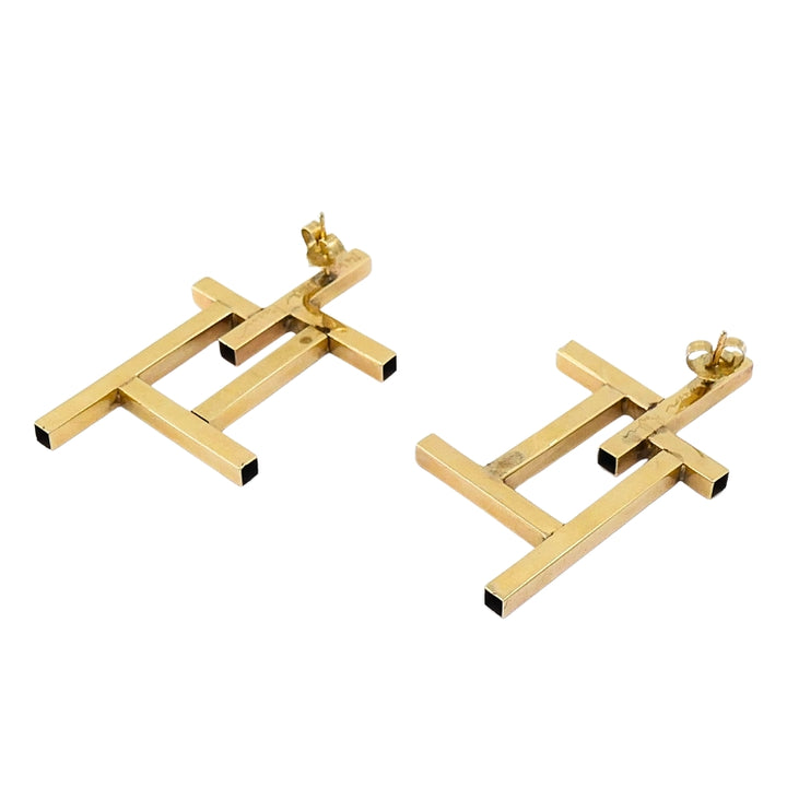 14k Gold Geometric Earrings Frame Design