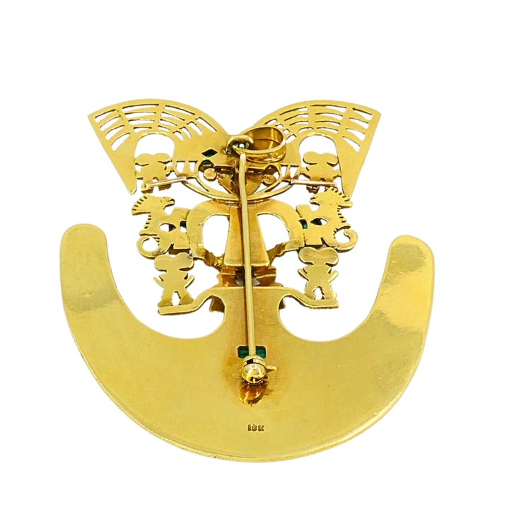 18k Gold Brooch/Pendant Emeralds Pre-Columbian Jewelry