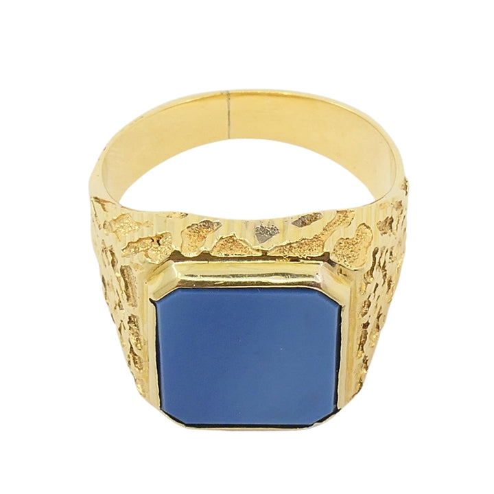 18k Gold Signet Ring Blue Agate Men’s Ring