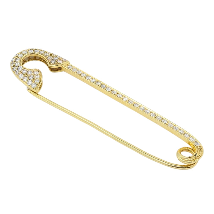 18k Gold Diamond Safety Pin Brooch
