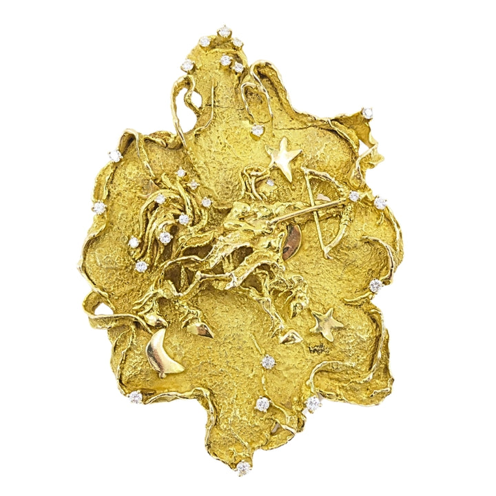 Zodiac Sign Necklace Sagittarius Brutalist Design 14k Gold Diamond