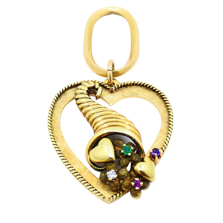 14k Gold Heart Pendant Cornucopia Design