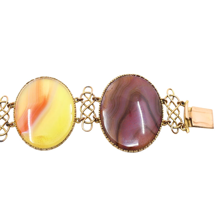 Antique A & J. Smith Aberdeen Scottish Agate 9k Gold Bracelet
