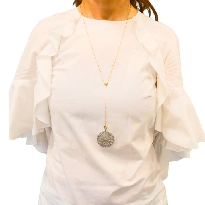 Edwardian Platinum Filigree Pendant Diamonds 14k Gold Chain Art Deco Estate