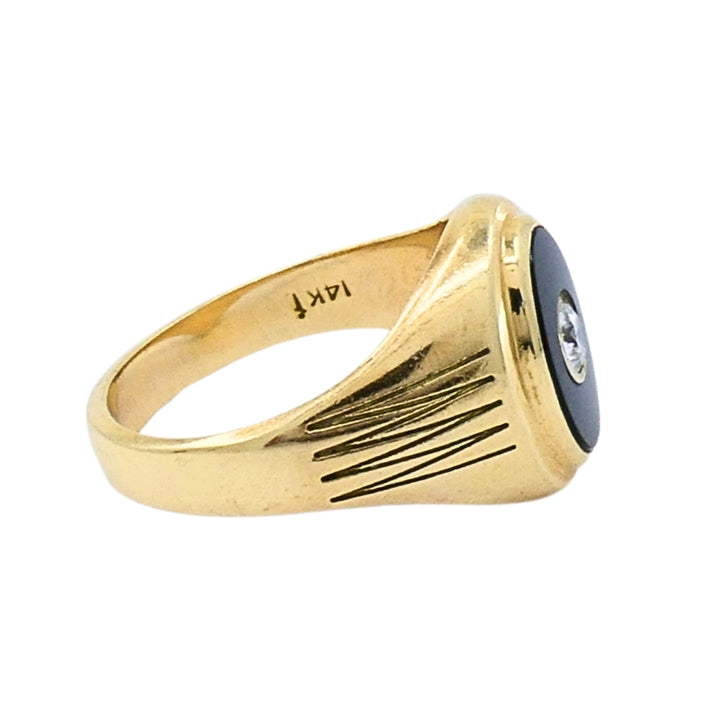 Vintage Onyx Diamond 14k Gold Signet Ring