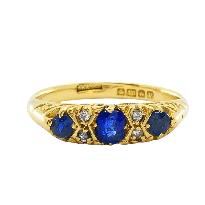 Antique Victorian 18K Gold Sapphire Diamond Ring