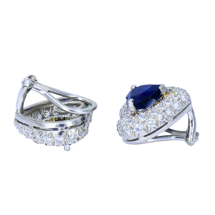Vintage Heart Shaped Earrings Platinum Diamond Heart Cut Sapphire Estate Jewelry