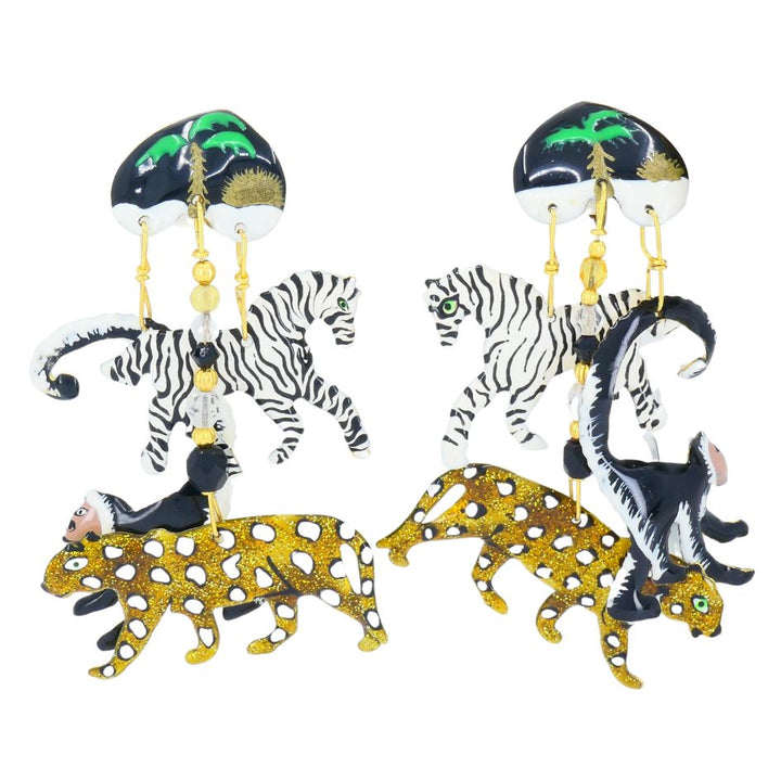 1990 Lunch At The Ritz Carte Du Jour African Animal Gold Silver Clip Earrings