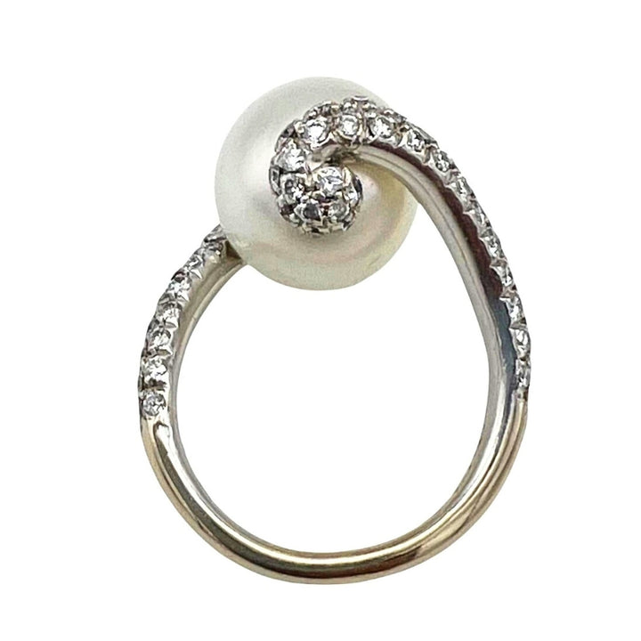 Mikimoto Pearl Gold Cocktail Ring, Diamond 18k White Gold