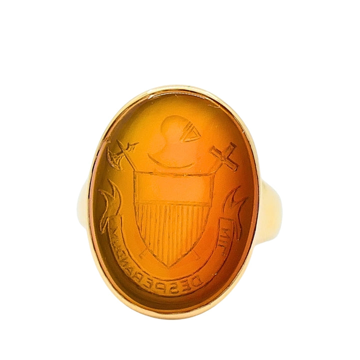 Antique Carnelian Intaglio 18k Gold Signet Ring
