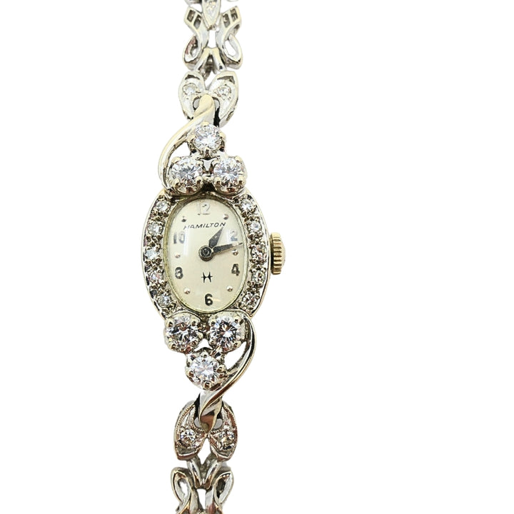 Hamilton Watch Retro Ladies Wristwatch Diamond 14k White Gold