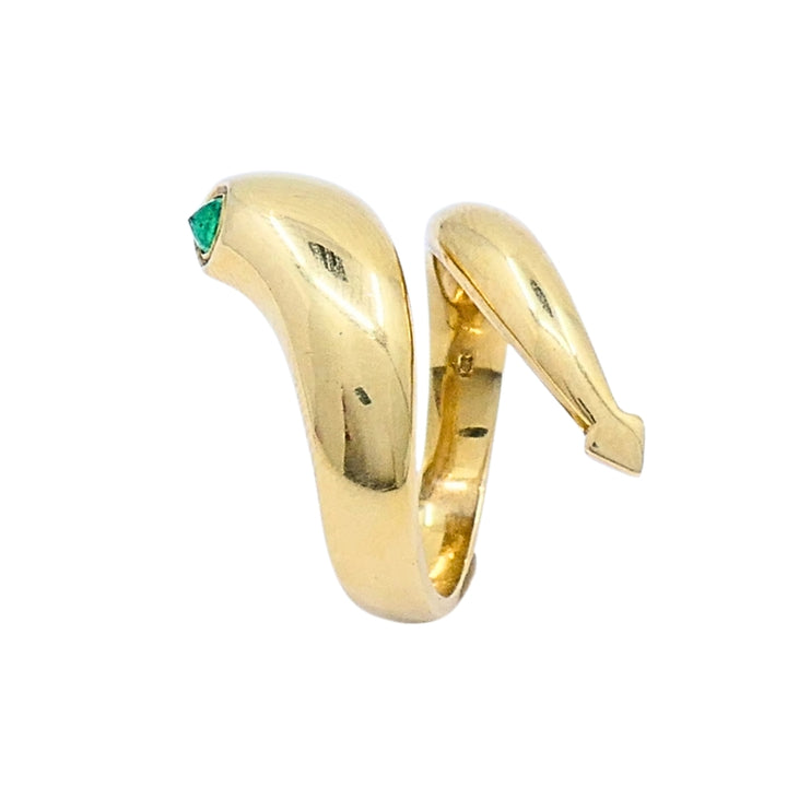 14k Gold Snake Pear-Cut Emerald Eyes Wrap Ring