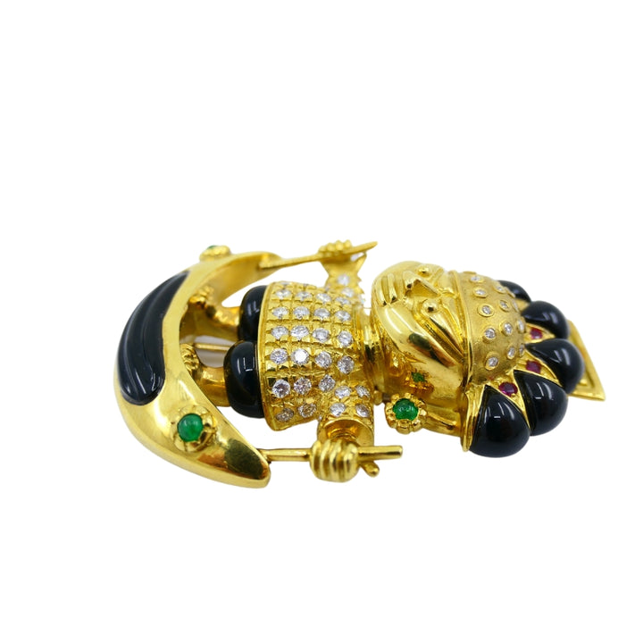 Aldo Cipullo Warrior Brooch 18k Gold Onyx Diamond Gemstones